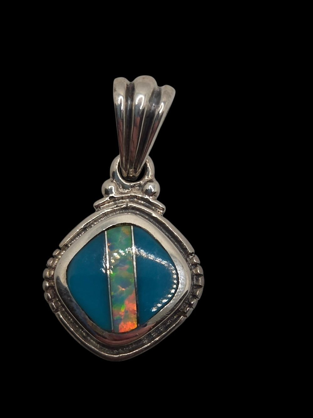 Sterling Silver Blue Turquoise Opal Inlay Pendant AV